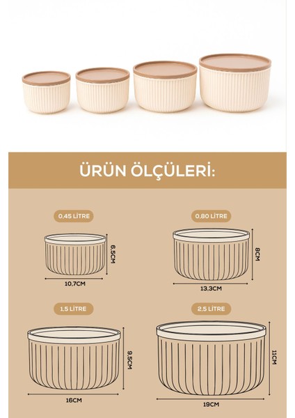 16'lı Çizgili Yuvarlak Saklama Kabı Seti Bej indirimleri