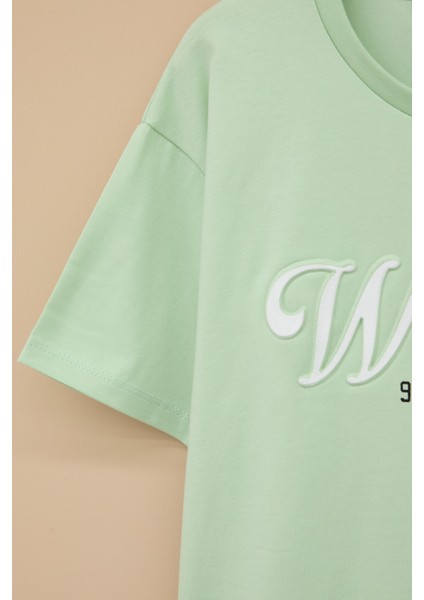 Yeşil West Side Kabartmalı Yazılı Kız Çocuk Bisiklet Yaka Tişört 20974 modelleri