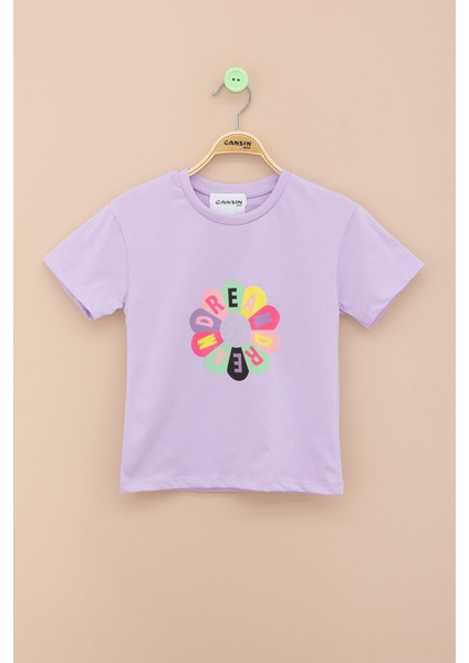 Lila Dream Baskılı Payetli Kız Çocuk Kısa Kol Tişört 21001