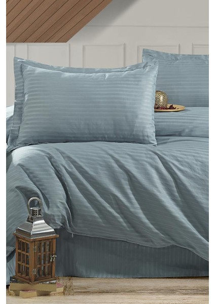 Stripe Çift Kişilik Pollysaten Nevresim Takımı Turkuaz