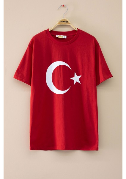 Kırmızı Türk Bayrağı Baskılı Bisiklet Yaka Çocuk T-Shirt 20552