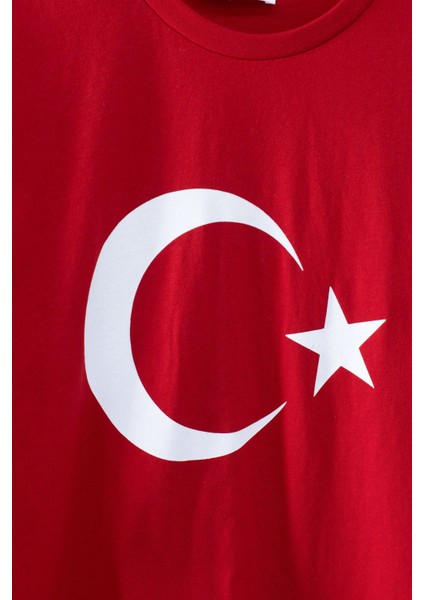 Kırmızı Türk Bayrağı Baskılı Bisiklet Yaka Çocuk T-Shirt 20552 modelleri