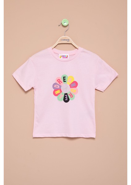Pembe Dream Baskılı Payetli Kız Çocuk Kısa Kol Tişört 21002