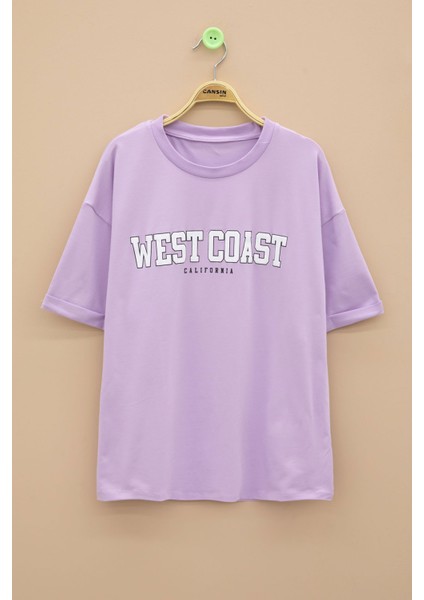 Lila West Coast Yazılı Kısa Kol Kız Çocuk Bisiklet Yaka Tişört 20963