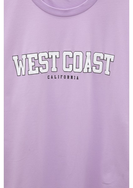 Lila West Coast Yazılı Kısa Kol Kız Çocuk Bisiklet Yaka Tişört 20963 fiyatları