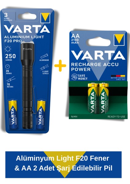 Aluminyum Light F20 Fener & Power Şarj Edilebilir Kalem Pil 2100MAH Aa 2 Adet