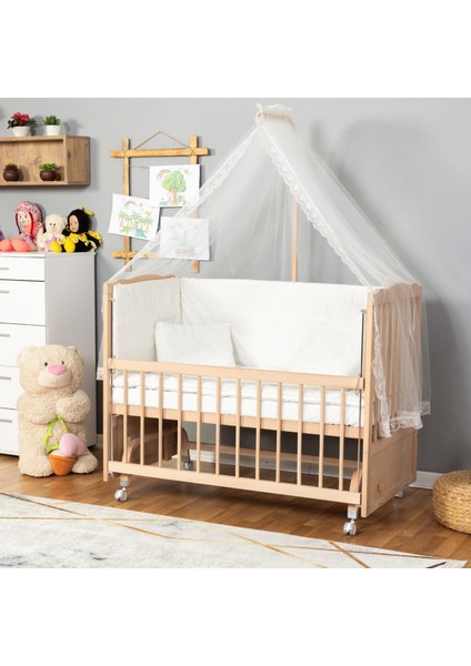 Doğal Ahşap Anne Yanı Beşik Yeni Doğan Bebek Beşiği (Boyasız) 60X120 Uyku Seti Yatak Tekerlekli fiyatları