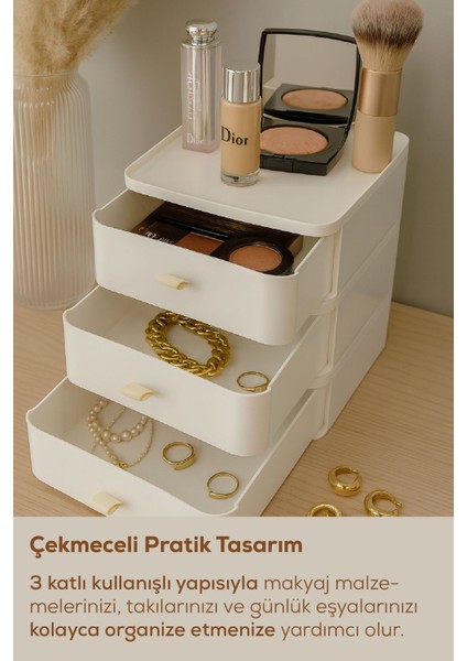 3 Katlı Makyaj ve Takı Organizeri – Çekmeceli Kozmetik Düzenleyici Kutusu fiyatları