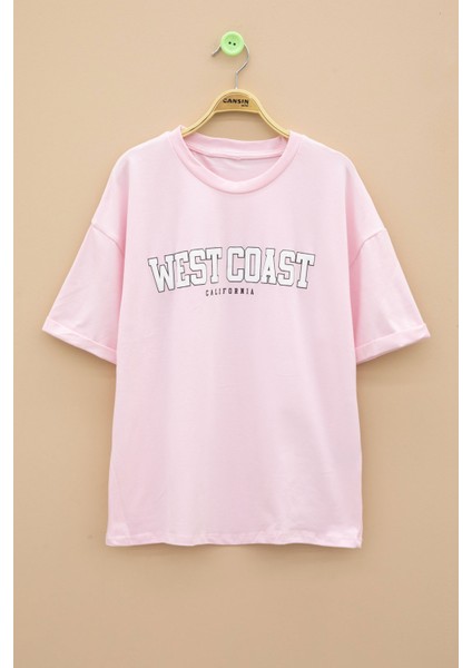 Pembe West Coast Yazılı Kısa Kol Kız Çocuk Bisiklet Yaka Tişört 20962