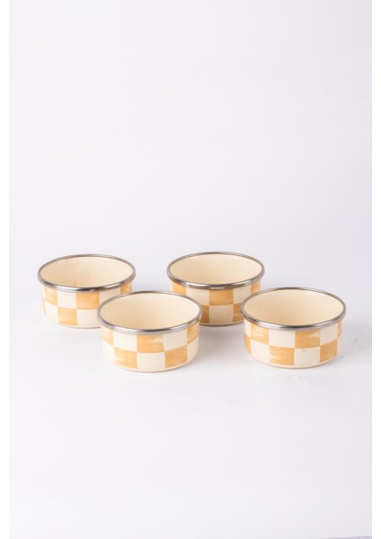 Beige Emaye 4’lü Kase Çerezlik, Kahvaltılık, Reçellik, Zeytinlik, Sunumluk Seti 8cm 200 ml