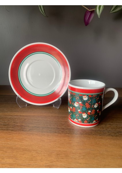Yeni Yıl-Noel Baba Model 4 Parça 2 Kişilik Porselen Türk Kahvesi Fincan Takımı