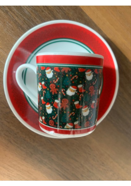 Yeni Yıl-Noel Baba Model 4 Parça 2 Kişilik Porselen Türk Kahvesi Fincan Takımı fırsatları