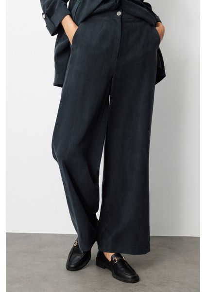 Geniş Paça Beli Lastikli Siyah Cupro Pantolon fiyatları