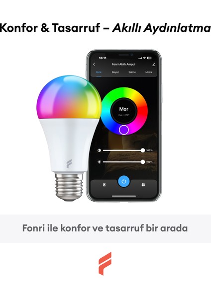 Akıllı Ampul 2'lİ Set, 9w-titreşimsiz, 16.7 Milyon Renk, Sesli Kontrol, 2 Yıl Garantili indirimleri