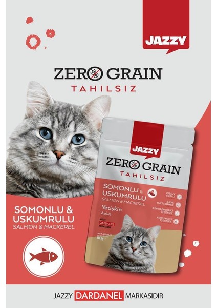 Jazyy Zero Grain Kedi Maması Uskumru&somon Poşet 80 gr x 8 Adet
