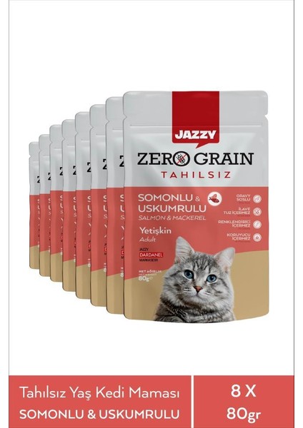 Jazyy Zero Grain Kedi Maması Uskumru&somon Poşet 80 gr x 8 Adet modelleri