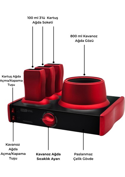 DntlTotal Inox Serisi Bordo-Siyah 3+1 Ağda Makinesi fiyatları