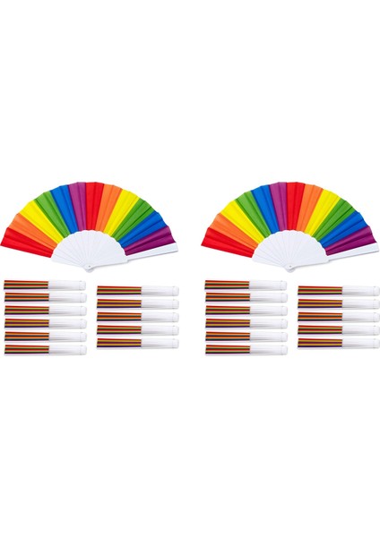 Gökkuşağı Yelpazeleri, 24'lü Paket Yelpazeler, Gökkuşağı Lgbtq Taşınabilir Katlanır Yelpazeler, Katlanır El Yelpazeleri Parti Süslemeleri (Yurt Dışından)