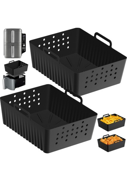Ninja SL400UK/SL401 Sepetli Hava Fritözü Yeniden Kullanılabilir Hava Fritözü Tencere Aksesuarları Siyah Için 2 Adet Hava Fritözü Silikon Kaplama (Yurt Dışından) modelleri