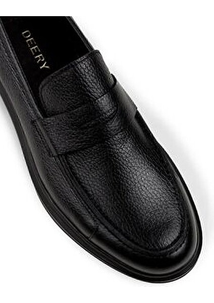 Deri Siyah Loafer Erkek Ayakkabı Düz Taban ile Günlük Kullanım