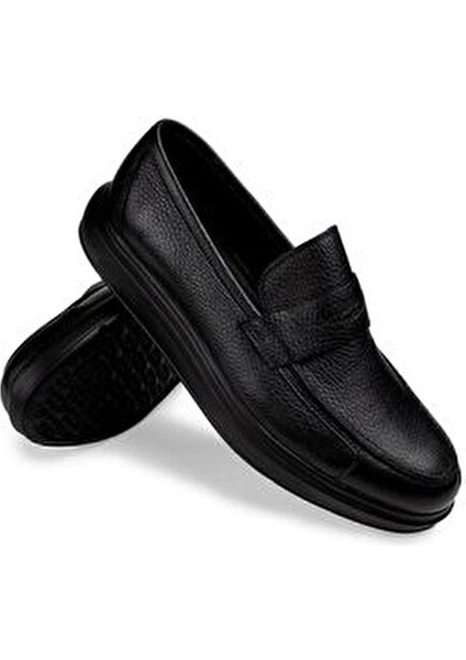 Deri Siyah Loafer Erkek Ayakkabı Düz Taban ile Günlük Kullanım