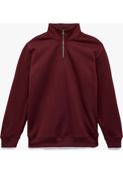 Uzun Kollu Şardonlu Basic Yarım Fermuarlı Sweatshirt modelleri