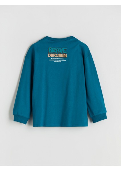 Lcw Kids Petrol Dinozor Baskılı Erkek Çocuk Sweatshirt