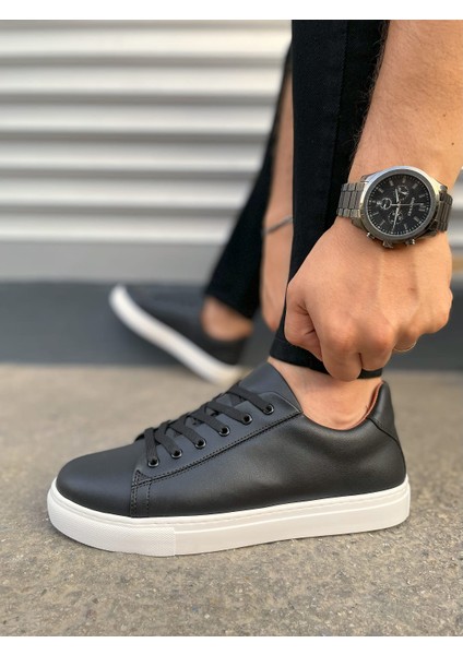 Mode Bağcıklı Cilt Siyah Beyaz Erkek Günlük Sneaker Ayakkabı modelleri