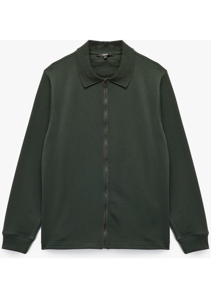 Regular Fit Uzun Kollu Şardonlu Fermuarlı Hırka