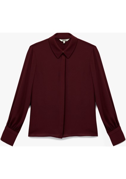 Klasik Yaka Düğmeli Uzun Kollu Krep Gömlek