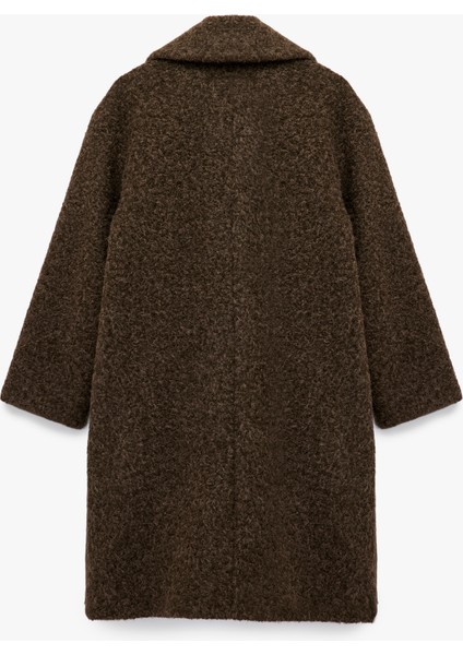 Uzun Kollu Cepli Düğmeli Kruvaze Uzun Buklet Kaban fiyatları