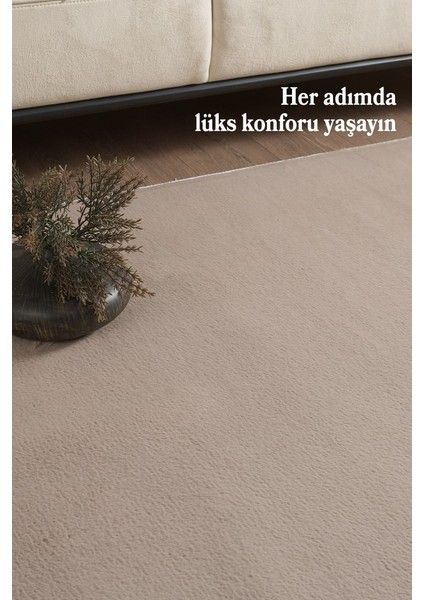 Modern Saçaklı Kaymaz Taban Tavşan Tüyü Kolay Temizlenebilir Yıkanabilir Salon Oturma Odası Yolluk Mutfak Halısı Açık Kahverengi Renk indirimleri