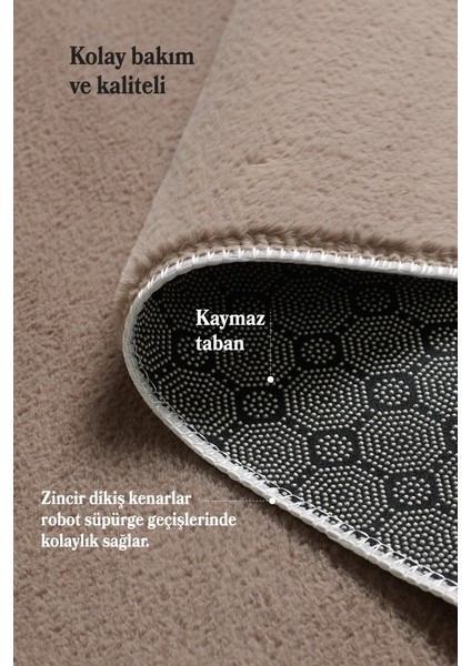 Modern Saçaklı Kaymaz Taban Tavşan Tüyü Kolay Temizlenebilir Yıkanabilir Salon Oturma Odası Yolluk Mutfak Halısı Açık Kahverengi Renk modelleri