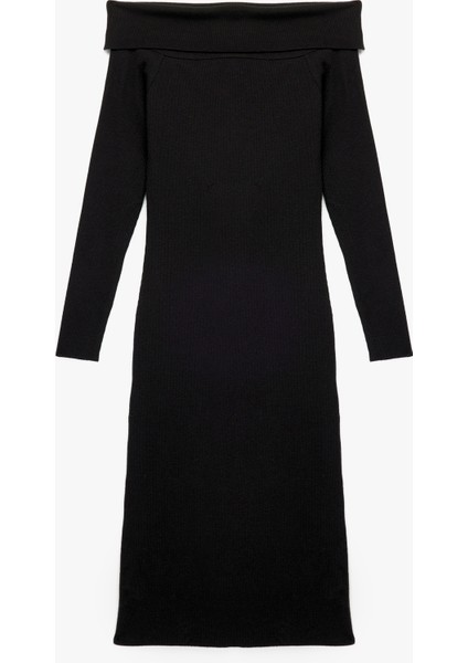 Uzun Kollu Omzu Açık Uzun Triko Elbise