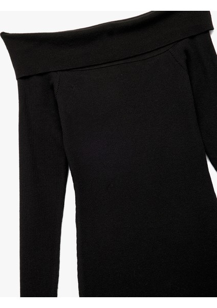 Uzun Kollu Omzu Açık Uzun Triko Elbise modelleri