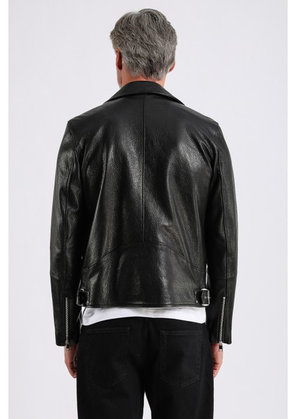 Judah Erkek Siyah Jumbo Biker Deri Mont