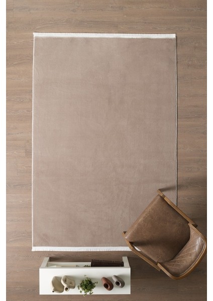 Modern Saçaklı Kaymaz Taban Tavşan Tüyü Kolay Temizlenebilir Yıkanabilir Salon Oturma Odası Yolluk Mutfak Halısı Açık Kahverengi Renk