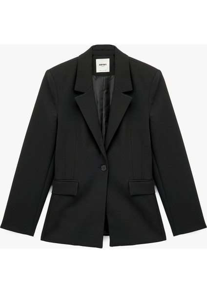 Slim Fit Uzun Kollu Cep Detaylı Düğmeli Geniş Yaka Blazer Ceket