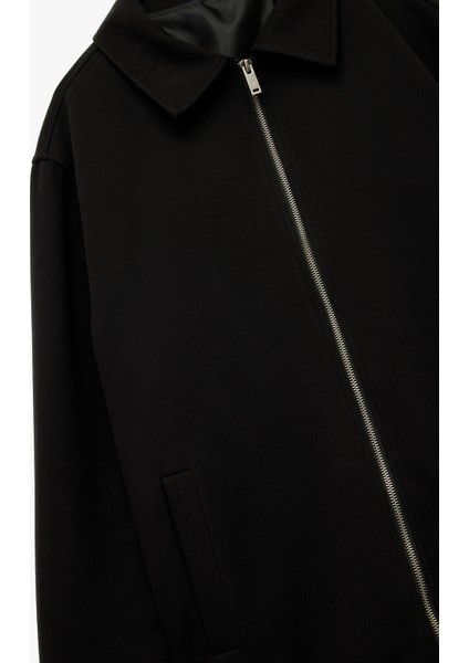 Slim Fit Cep Detaylı Uzun Kollu Fermuarlı Gömlek Yaka Mevsimlik Ceket indirimleri