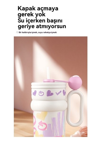 316 Paslanmaz Çelik Pipetli Termos Bardak Büyük Kapasiteli Sap Ice Ba Bardak Ofis Taşınabilir Kızlar Mini Termos Bardak (Yurt Dışından) fırsatları
