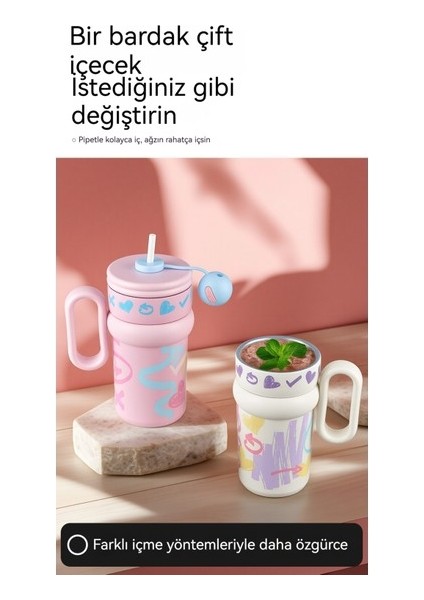 316 Paslanmaz Çelik Pipetli Termos Bardak Büyük Kapasiteli Sap Ice Ba Bardak Ofis Taşınabilir Kızlar Mini Termos Bardak (Yurt Dışından) indirimleri