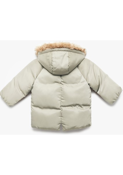 Uzun Kollu Cepli Peluş Detaylı Kapşonlu Şişme Mont fiyatları