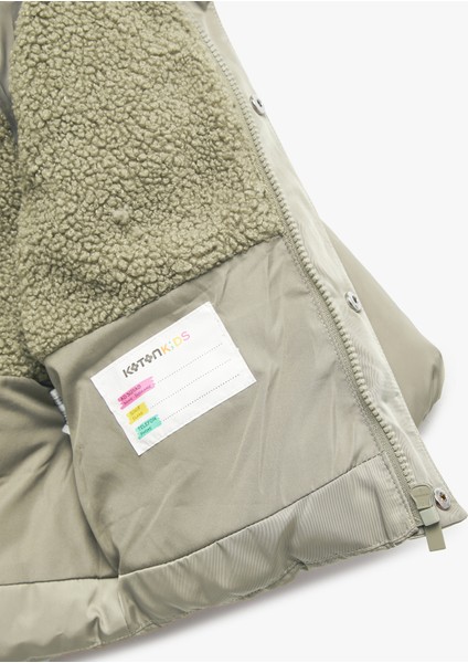 Uzun Kollu Cepli Peluş Detaylı Kapşonlu Şişme Mont fırsatları