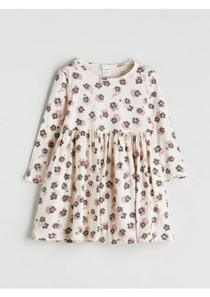Lcw Kids Ekru Çiçekli Penye Kız Çocuk Elbise