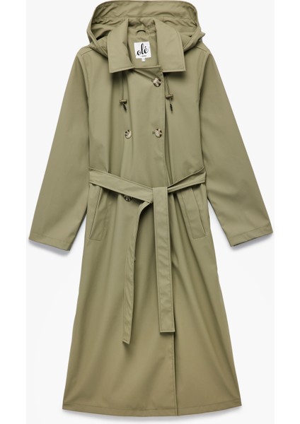 Düğmeli Kemer Detaylı Kruvaze Yaka Çıkarılabilir Kapüşonlu Uzun Trençkot fırsatları