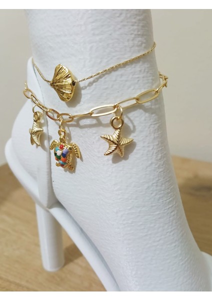 Kadın Çelik Halhal Seti 2’li – Deniz Kabuğu, Renkli Kaplumbağa ve Deniz Yıldızı Detaylı fırsatları