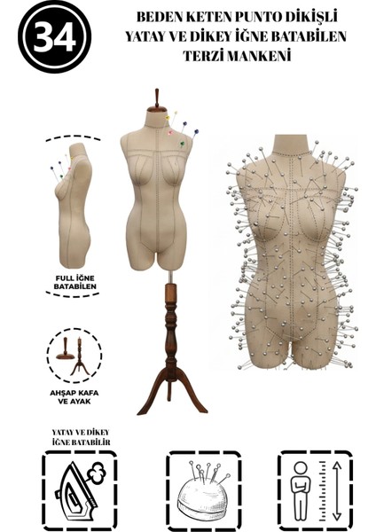 Özel Punto Kumaş - 34 Beden Pantolon Giyebilen Iğne Batabilen Terzi Mankeni