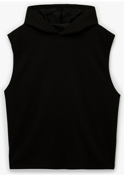 Pamuk Karışımlı Kapşonlu Oversize Spor Kolsuz Tişört