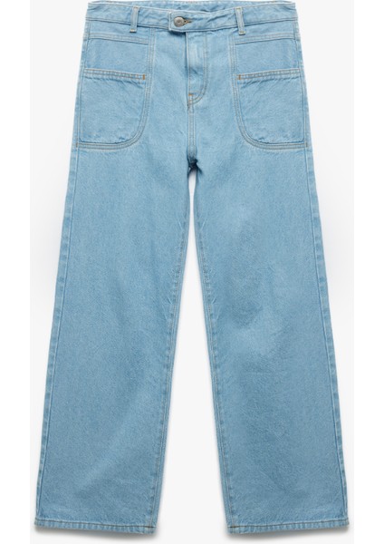 Pamuklu Cep Detaylı Rahat Kesim Geniş Paça Denim Pantolon fırsatları