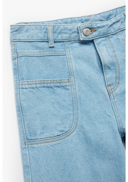 Pamuklu Cep Detaylı Rahat Kesim Geniş Paça Denim Pantolon